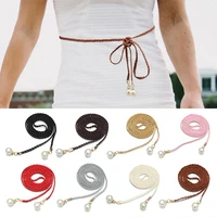 pearl dress up apparel accessories clothing collocation waist belt leather hemp rope thin belts self tie rope belt