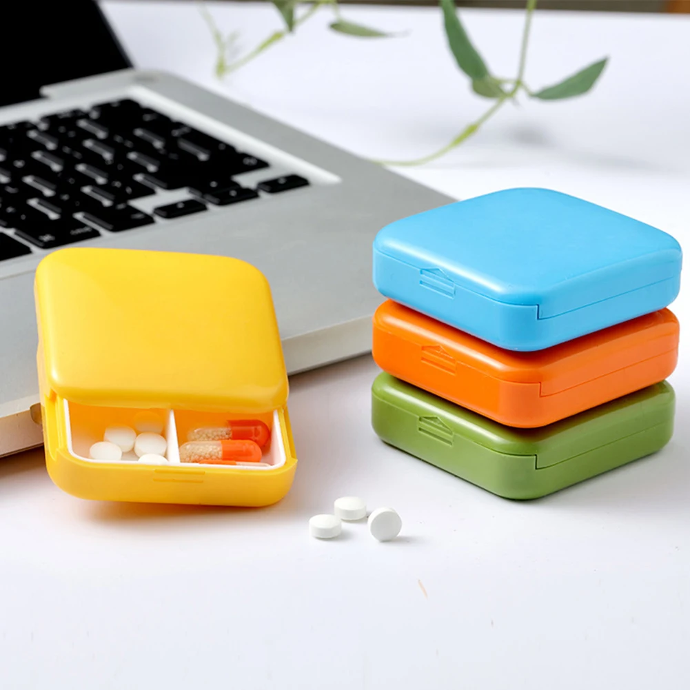 

New Portable Mini Two-Grid Push-Pull Pill Box Dustproof Square Packing Sealed Storage Small Medicine Case Drug Tablet Container