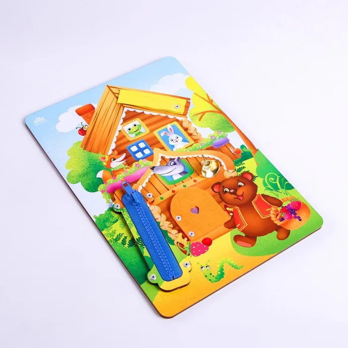 Бизиборд по мотивам русской народной сказки Теремок Лесная мастерская |