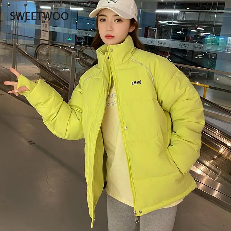 2022 Winter Women Oversized Parkas Jacket Fashion Solid Stand Collar Thick Warm Padded Coat Casual Winter Outwear Jacket Parkas