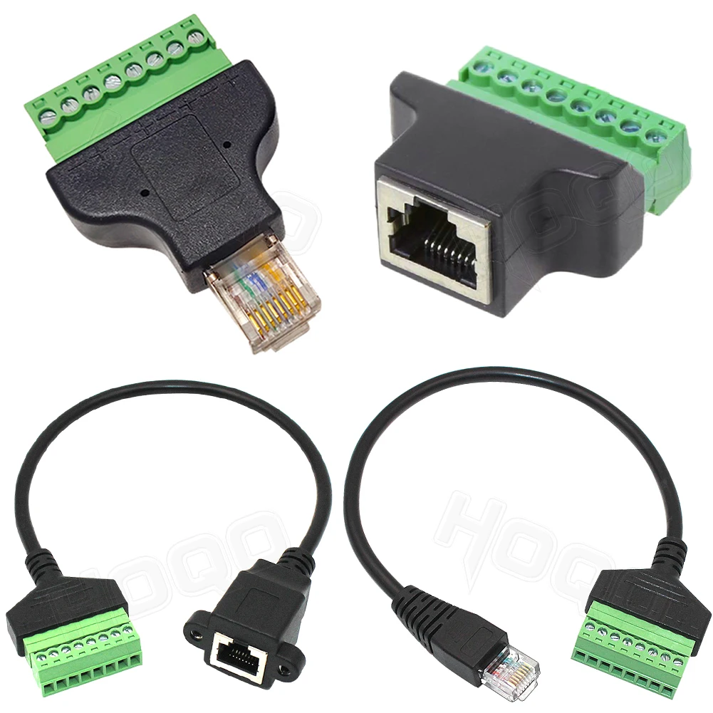 RJ45 to 8 pin screw terminal network cable adapter RJ45 to screw terminal Block 8pin connector ethernet for CCTV DVR