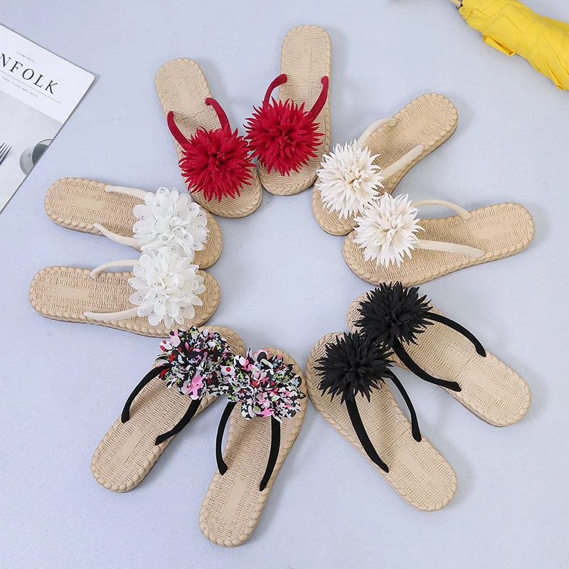 

2022 Women Flip Flops Casual Flower Slippers Ladies Slip On Flat Shoes Female Fashion Non Slip Slides Beach Sandals New