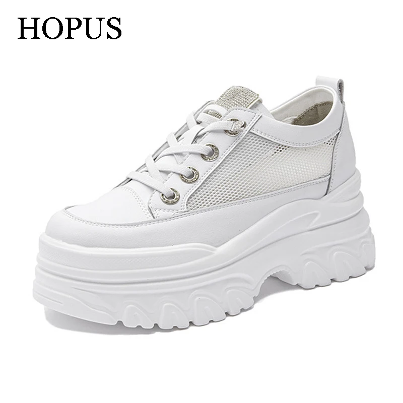 

HOPUS Women Platform Shoes Casual Fashion Hollow Breathable Summer Shoes For Women 2022 Mesh Thick-Soled White Leather Sneakers