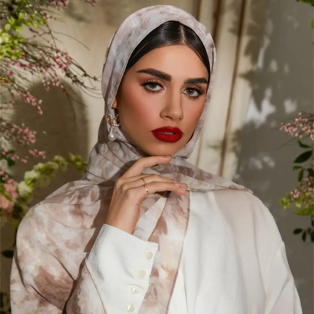Tie Dye Hijab for Woman Bubble Chiffon Muslim Woman Veil Printed Soft Musulman Femme Shawl Maxi Wrap Women Premium Long Turban