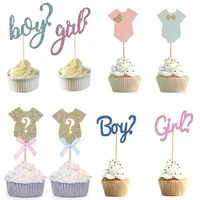 boy or girl cupcake toppers glitter onesie jumpsuit cupcake picks baby shower kids birthday gender reveal party cake decorations