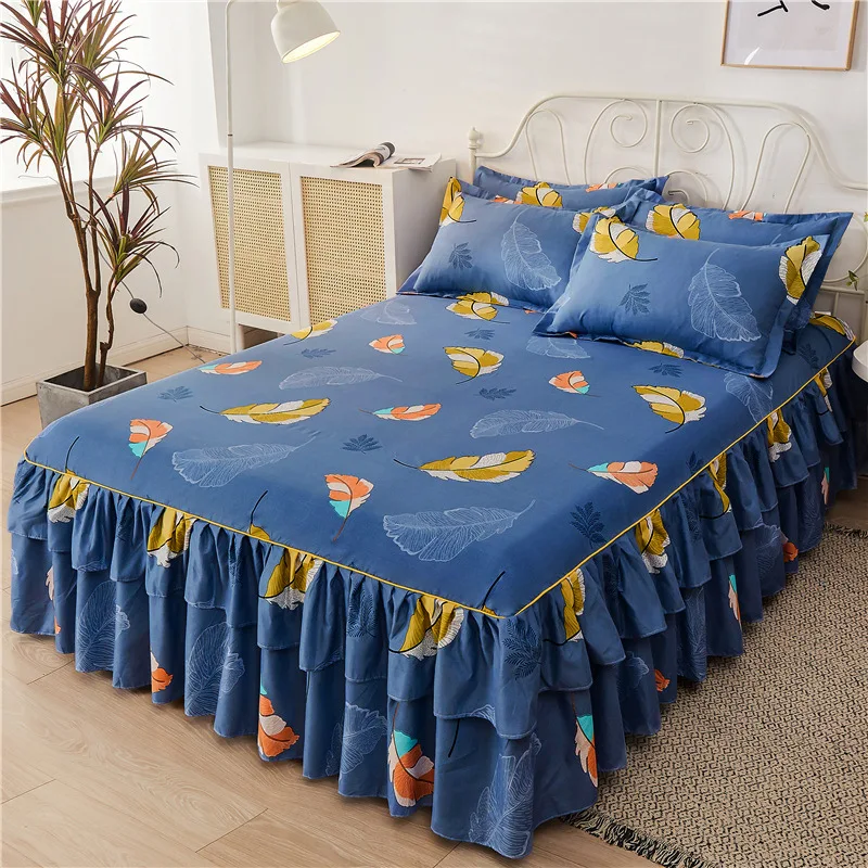 

Cute 3pcs Bedding Bed Skirt with 2pcs Pillowcases Wedding Bedspread Bed Sheet Mattress Cover Full Twin Queen King Size Bedsheets