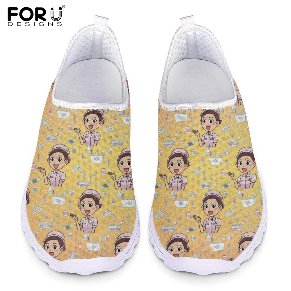 

FORUDESIGNS Cartoon Nurse Caring Pattern Loafers for Ladies Shoes Air Mesh Sneakers Shoe Summer Women's Slip-on Flats Mujer