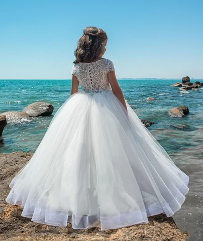 Официальное белое Цветочное платье для девочек на свадьбу с коротким рукавом Аппликация в стиле бохо детское платье для первого причастия винтажные наряды для конкурса