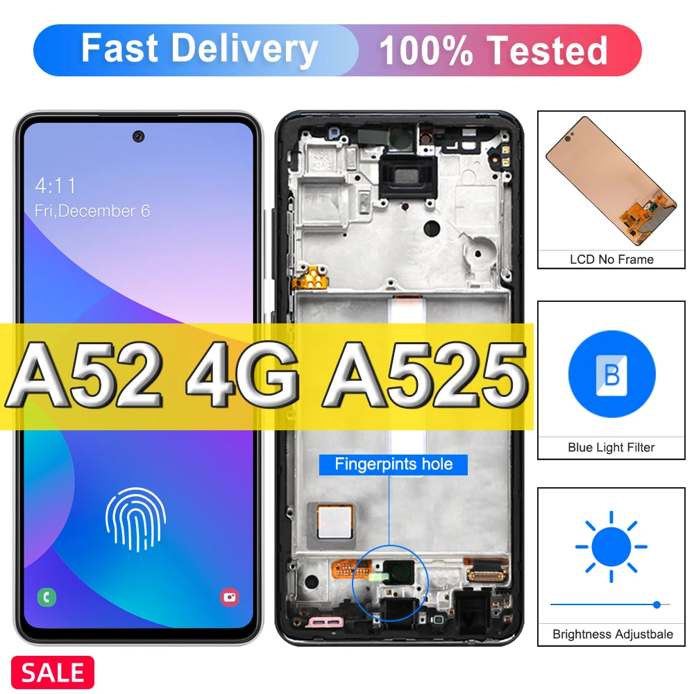 Оригинальный сенсорный экран для Samsung Galaxy A52 4G SM-A525F A525F/DS, сменный ЖК-дисплей для Galaxy A52