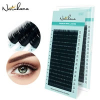 natuhana 16rows matte black synthetic mink eyelash extension natural soft false eyelashes individual faux lashes for extensions