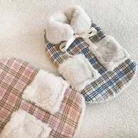 Pet Clothes Autumn Winter Medium Small Dog Plaid Vest Warm Wool Sweet Jacket Kitten Puppy Cute Coat Chihuahua Yorkshire Poodle