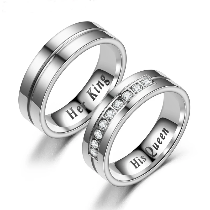 

New Titanium Romantic Couple Ring "His Queen"" Her King" DIY Engraved Alliance Engagement Wedding Rings For Men Women Jewelry
