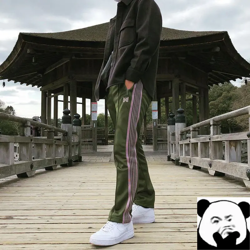 

Брюки 23SS мужские/женские спортивные с многоцветной вышивкой, штаны в полоску с бабочкой и иглами, разные цвета, 1:1