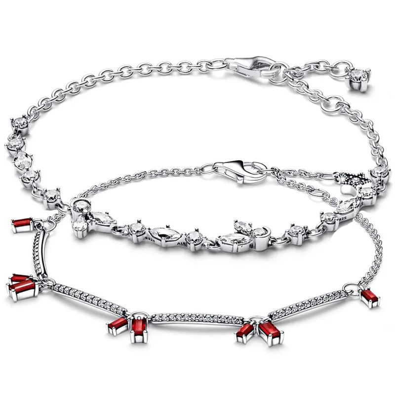 

Sparkling Herbarium Cluster Firecracker Pave Bars Chain Bracelet Fit Europe Bangle 925 Sterling Silver Bead Charm Diy Jewelry