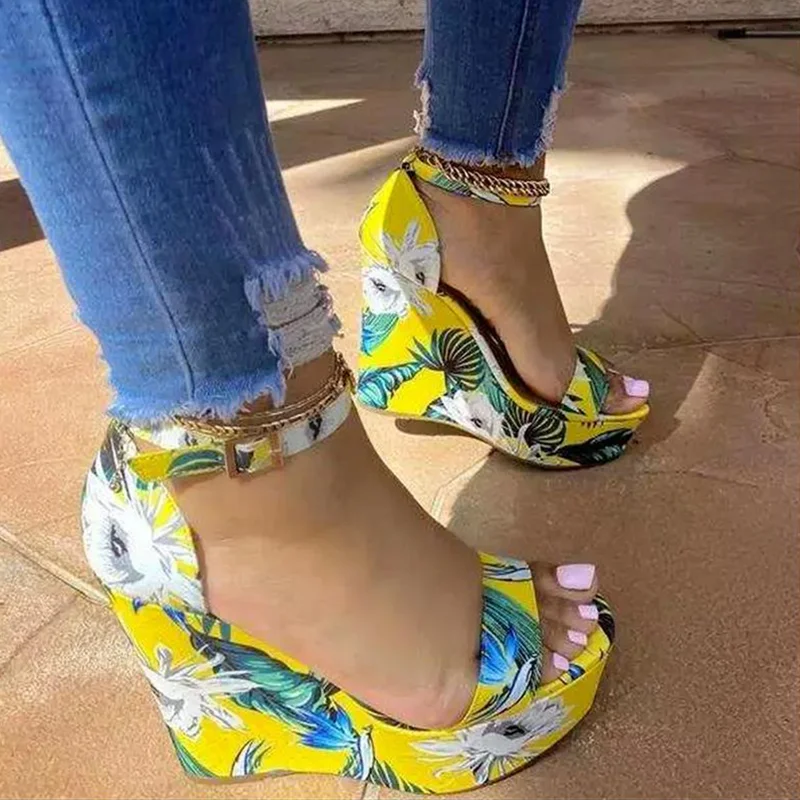 

Women Sandals Girl Summer Design Party High Heels Buckle Ankle Strap Sandals Women Shoes Flower Comfy Open Toe Wedge Sandals