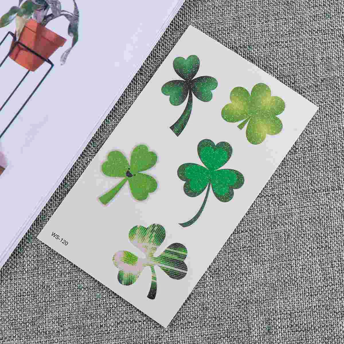 

10 Sheets Tattoo Stickers Cute Temporary Glitter Patrick's Day Four-leaf Sticker for Decoration Party