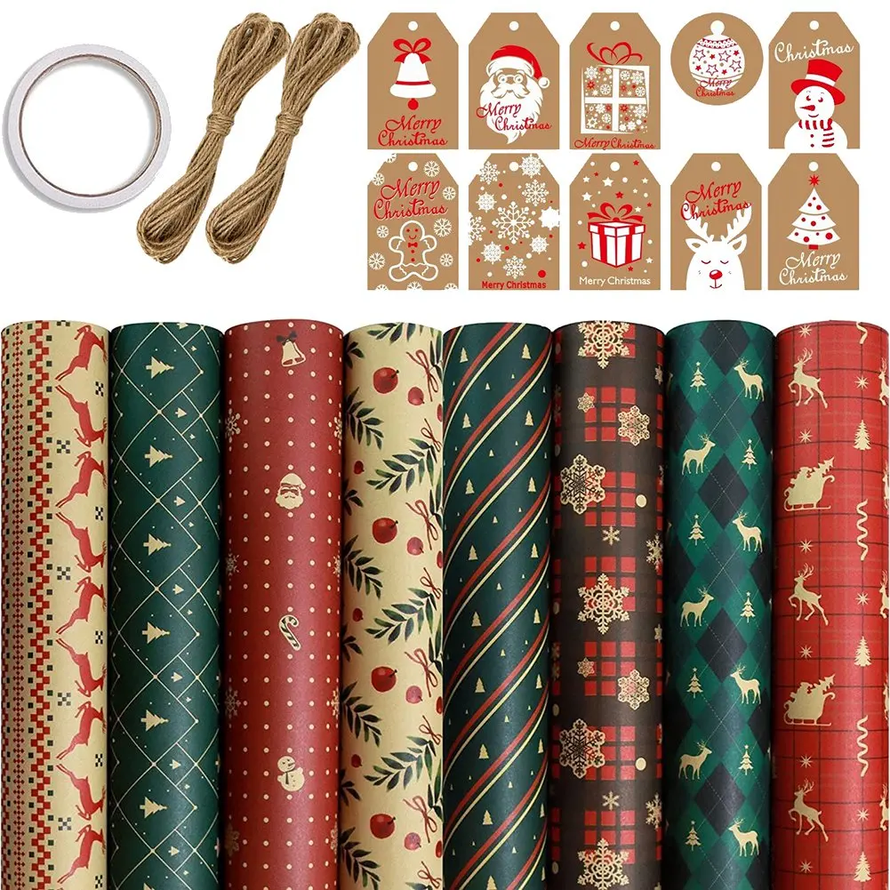 

8 листов, бумага для упаковки подарков на Рождество, день рождения, оберточная бумага, бумага для упаковки подарков, бумага для упаковки подарков