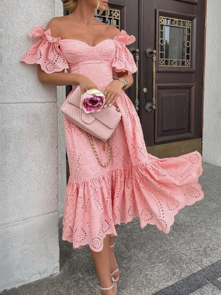 

Платье женское средней длины с вырезом лодочкой, пикантное модное приталенное с коротким рукавом, с высокой талией и вырезами, лето 2023