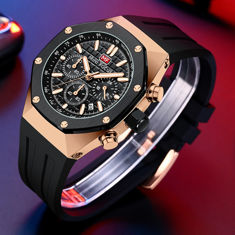 

2022 Polygon Design Alloy Quartz Wristwatch Luxury Brand Watch Men High Quality Silicone Chronograph Sport Waterproof Male