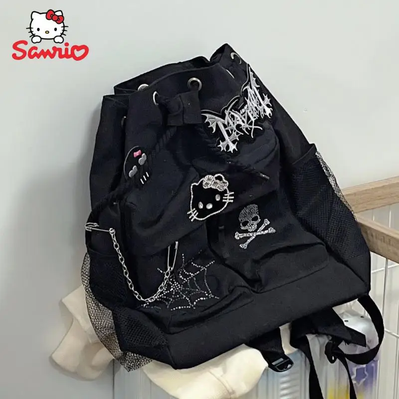 

Kawaii Sanrio Hello Kitty Backpack Homemade Punk Backpack Embroidered Spider Web Bag Girls Trendy Backpack Student Laptop Bag