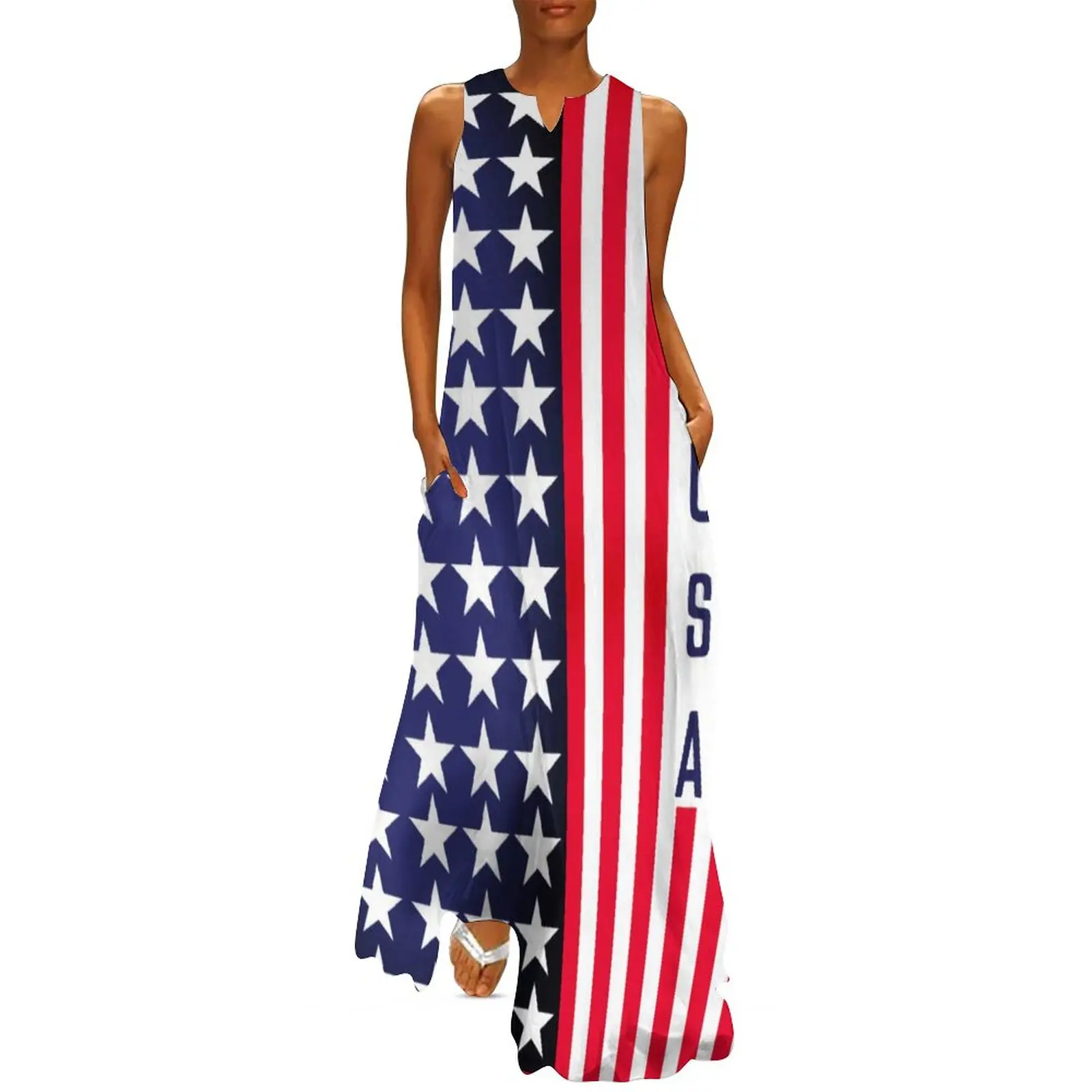 

USA American Flag Dress Patriotic Modern Stars Stripes Cute Maxi Dress Aesthetic Bohemia Long Dresses Print Clothes 3XL 4XL 5XL