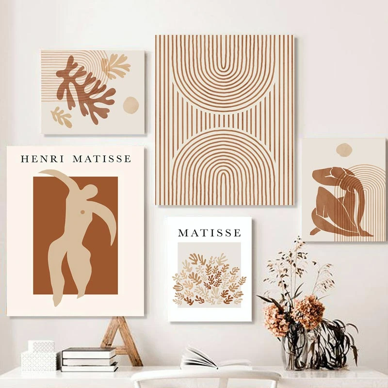 

Abstract Coral Lines Canvas Painting Boho Poster Beige Matisse Wall Art Printing Picture Bedroom Living Room Interior Home Decor