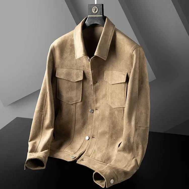 

2023 New Suede Men's Coat Spring New Senior Texture Tooling Light Business Casual British Jacket Top Casual Outerwear & Coats