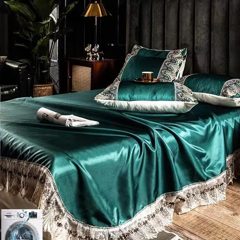 

Summer Bed Sheet Solid Bedspread Bedskirt Cooling Sleeping Mat Bedcover Washable Lace Bedding