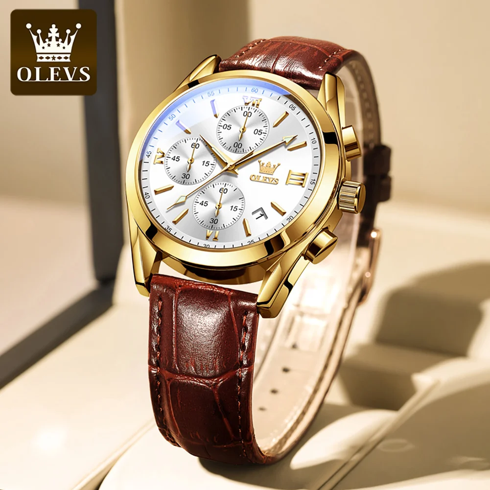 

Top Brand Luxury OLEVS 2872 Watch for Men Chronograph Sports Men's Wristwatch Leather Strap Waterproof Luxury Brand Male Watch