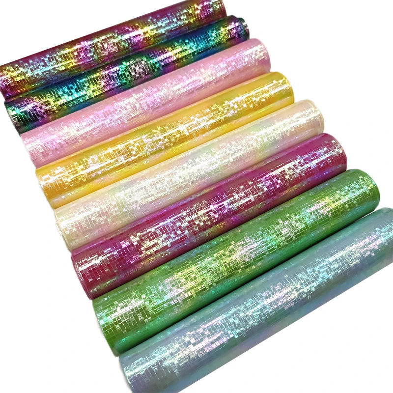 

XHT Small Plaid Metallic Colorful Mirror PU Faux Artificial Leather Fabric Sheet for Making Shoe/Bag/Decoration/Craft/Cover