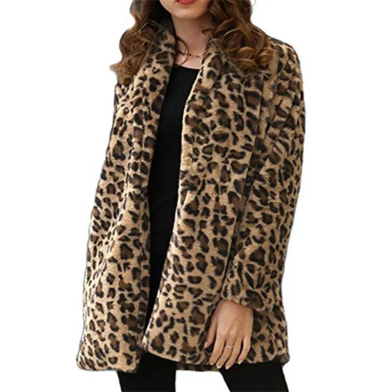 Autumn faux mink fur leather jacket womens Leopard print winter thicken warm Long sleeve fur leather coat women loose cloth b338