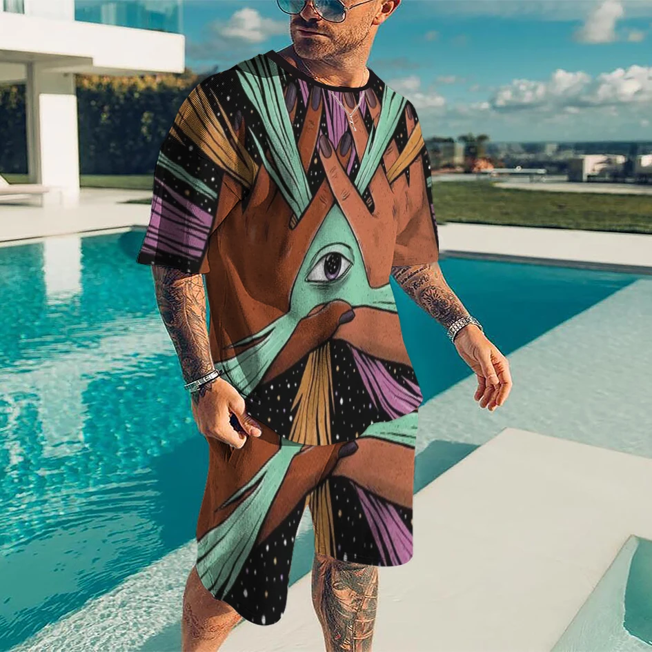 Summer Men Casual Sets Fashion 3D Print T-shirt Two Piece Oversize Outfit Pants Suit Short Sleeve Shirt Short Luxury Clothes