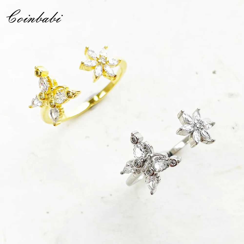 

Ring Butterfly With Flower 925 Sterling Silver Golden High Quality Zircon Stones Women Lightness Trendy Jewerly Romantic Bijoux