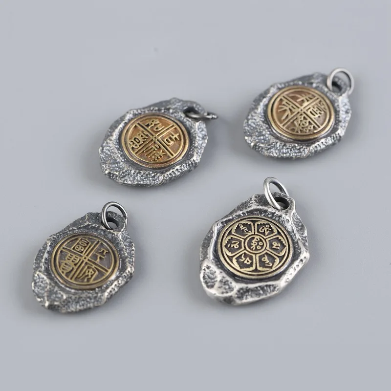 

100% Real S925 Sterling Silver Women and Men Pendant Retro Jewelry Six Words Mantra Auspicious Safely Pendant Talisman Amulet