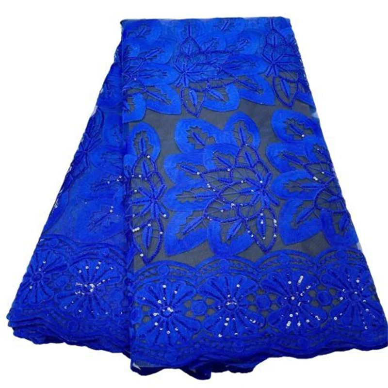 

White African Milk silk Lace Fabric Royal blue High Quality Nigerian Lace Fabric 5 Yards French Sequins Lace For Wedding Dress