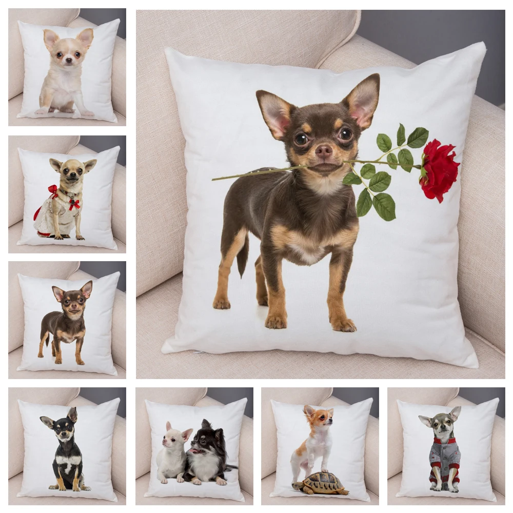 

Lovely Pet Animal Pillow Case Decor Cute Little Dog Chihuahua Pillowcase Cushion Cover for Car Sofa Home 45x45cm