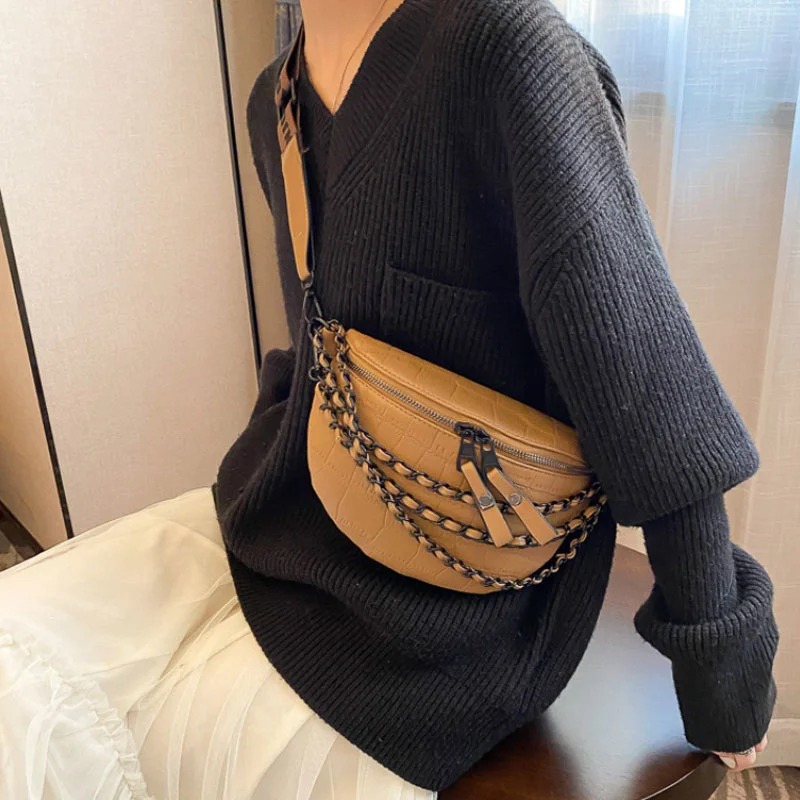 

Luxury Chain Waist Bag Phone Pack And Purse For Women Waist Belt Bags Stone pattern Female Fanny pack Fashion Brand Waist pack