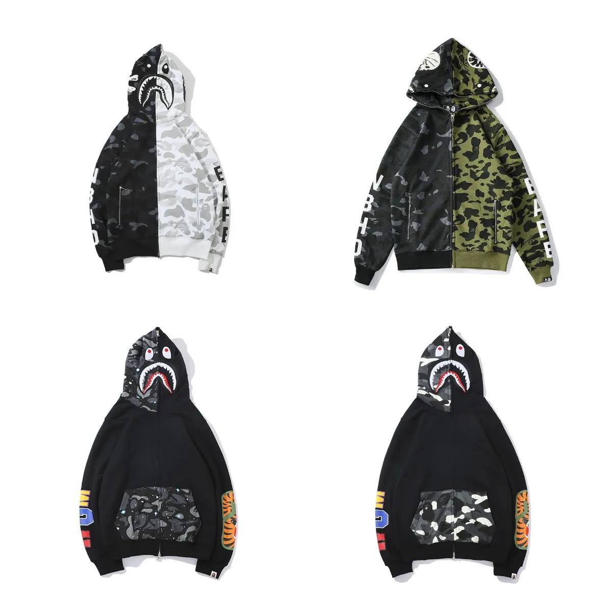 

Japanese BAPE WGM Shark Head Hoodie Camouflage Zipper Jacket Sweatshirt Casual Hooded Hip-hop Sweater Cosplay Print Sweater