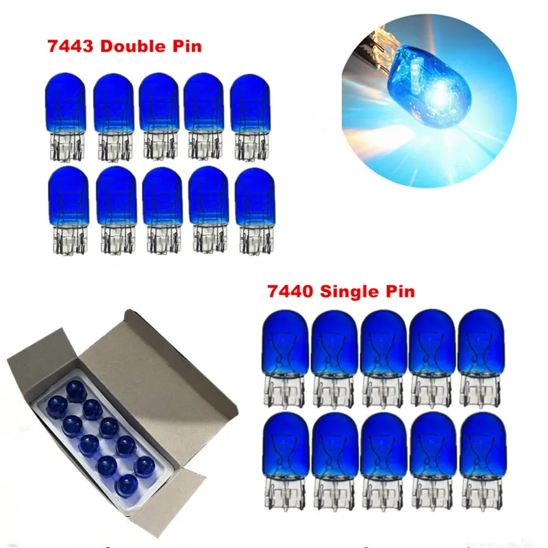 10PC Halogen Lamp W21 5W T20 580 7440 7443 Single Double Pin Xenon White 5000K Halogen DRL Side Light Hid Bulb