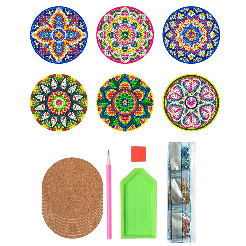 

6Pcs/set DIY Diamond Painting Coaster Mandala Drink Cup Cushion Non-slip Table Placemat Insulation Pad Kitchen Accessories