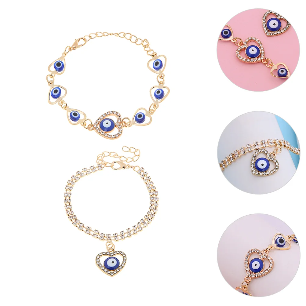 

2pcs Girl Bracelet Hollow Heart-shape Decor Bracelet Hand Jewelry Accessory