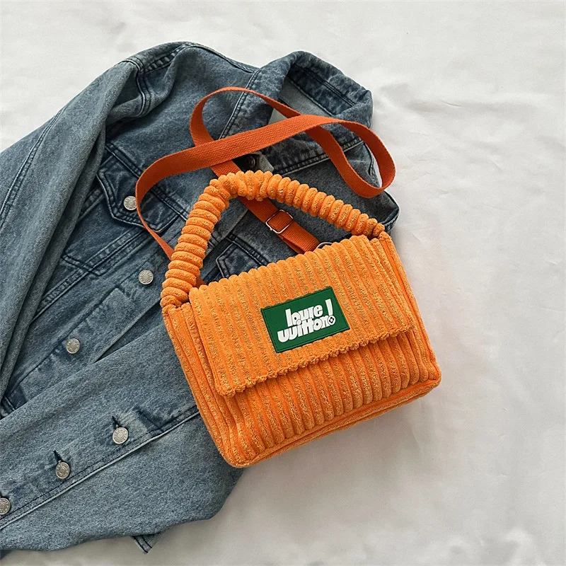 

Fashion Corduroy Crossbody Bags for Women Chain Ladies Letter Purses and Handbags Candy Color Female Hobos Designer Shoulder Bag