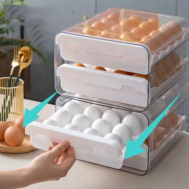 

Transparent Double-layer 32-grid Egg Box Drawer-type Fresh-keeping Storage Plastic Refrigerator With Insurance Storage Artifact