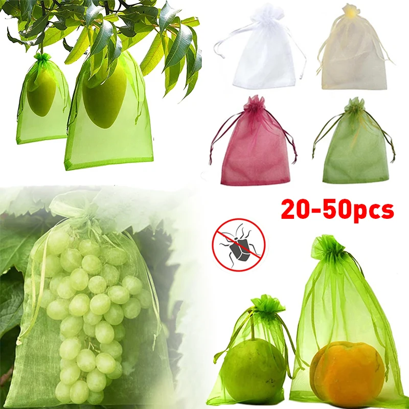 

20-100pcs Strawberry Grapes Fruit Grow Bags Netting Mesh Vegetable Plant Protection Bags For Pest Control Anti-Bird Garden Tools