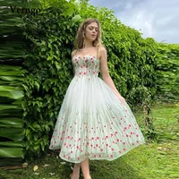 verngo new design a line prom dresses floral printed spaghetti straps tea length homecoming dress 16 sweet girls party gowns