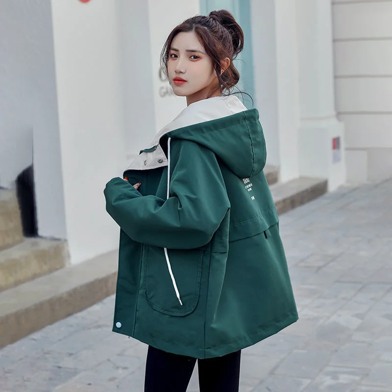 

Spring And Autumn New Korean Loose Lazy Style College Trend Coat Women's Fashion Casual Hooded Top Thin Jackets