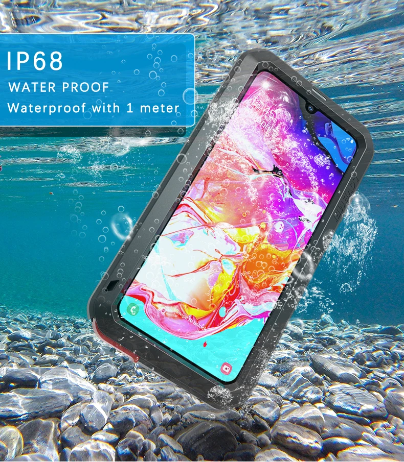 

Love Mei IP68 Waterproof Phone Case For Samsung Galaxy A70 Powerful Shock Dirt Metal Armor Cover For Galaxy A70 Tempered Glass