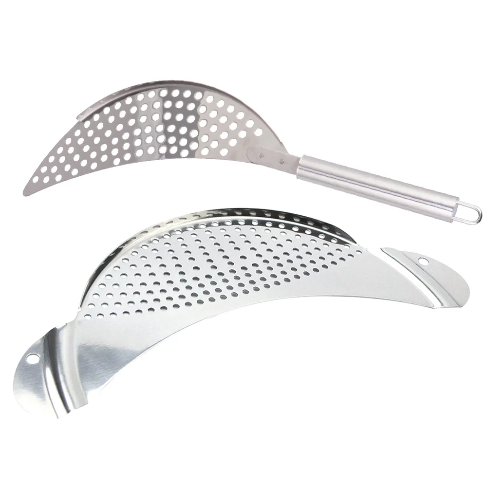 

Strainer Pot Pan Stainless Steel Pasta Drainer Spaghetti Moon Half Handle Side Colander Frying Fry Hand Held Kitchen Gadgets
