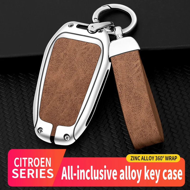 

Alloy And Leather Car Key Case Cover Protector Shell For Citroen C1 C2 C3-XR C4 C6 Picasso DS DS4 Auto Keychain Accessories