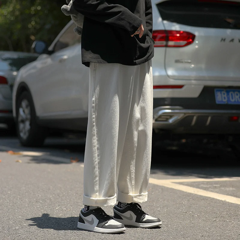 Blue White Baggy Jeans Men Fashion Harajuku Casual Straight Jeans Men Streetwear Hip-hop Loose Denim Pants Mens Trousers S-2XL